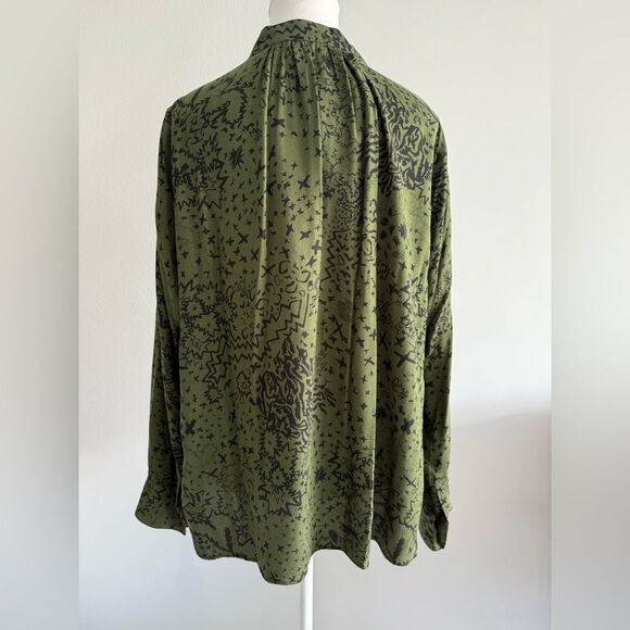 ZADIC & VOLTAIRE Olive Green Patterned Blouse. - Picture 2 of 3